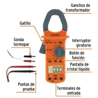 Pinza Amperimétrica Multimetro Con Gancho Truper Industrial 10404 Naranja