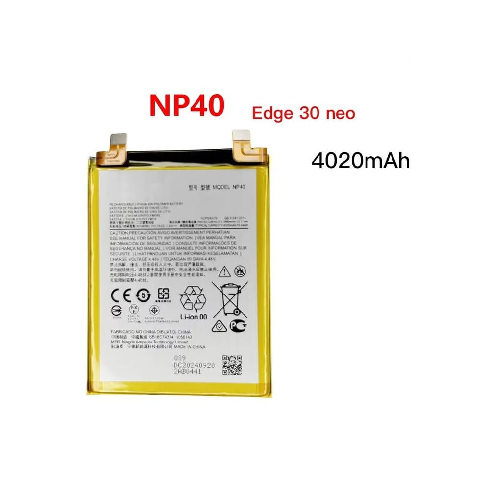 BATERIA  MOTO  EDGE 30 NEO   NP40    NUEVO - AMARILLO