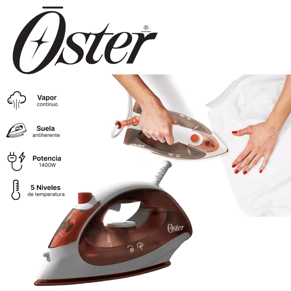 PLANCHA OSTER CABLE GIRATORIO ANTIADERENTE COLOR ROSA MOD GCSTBS3801