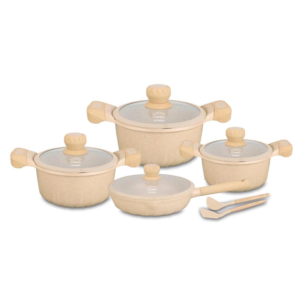 Juego de Ollas Valeska Roca Volcánica 10pzs Crema