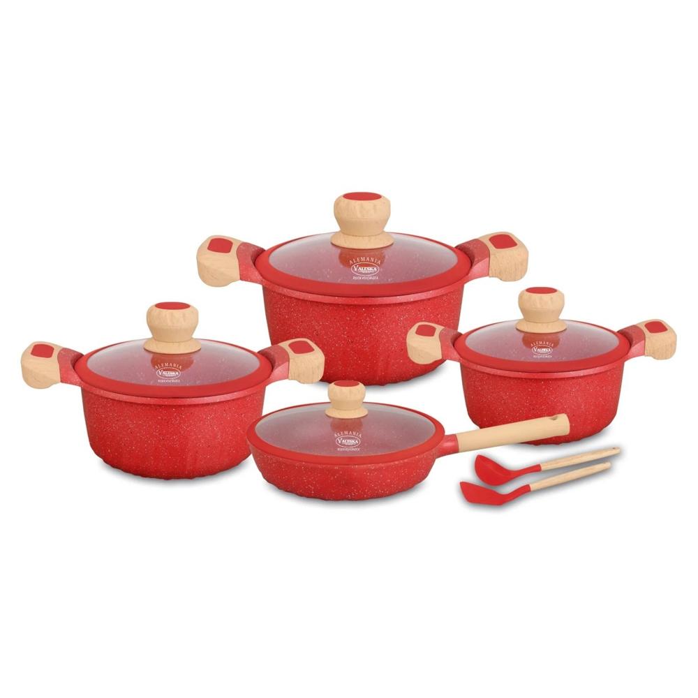 Juego de Ollas Valeska Roca Volcánica 10pzs Rojo
