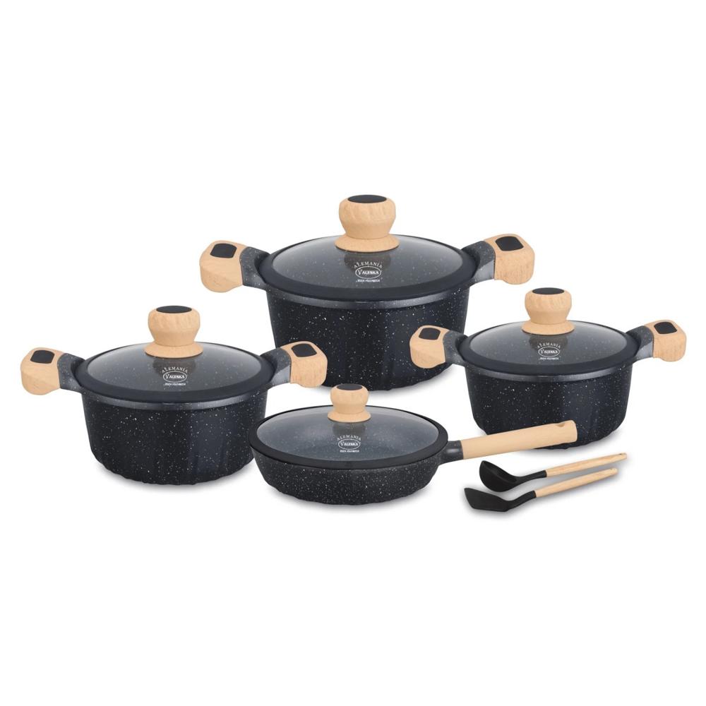 Juego de Ollas Valeska Roca Volcánica 10pzs Negro