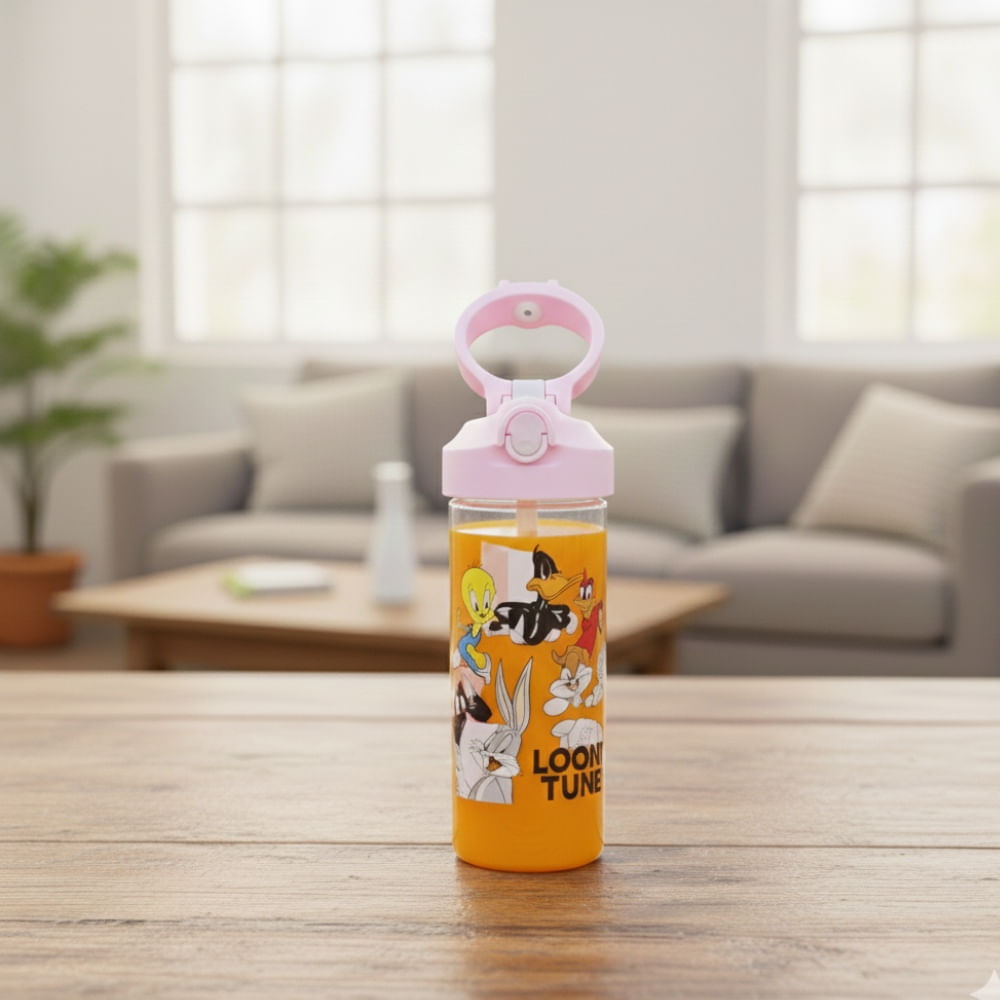 Tomatodo Acrílico de Animalitos Doble Pico Anticaída con Lanyard Envase Rosado 650 ml