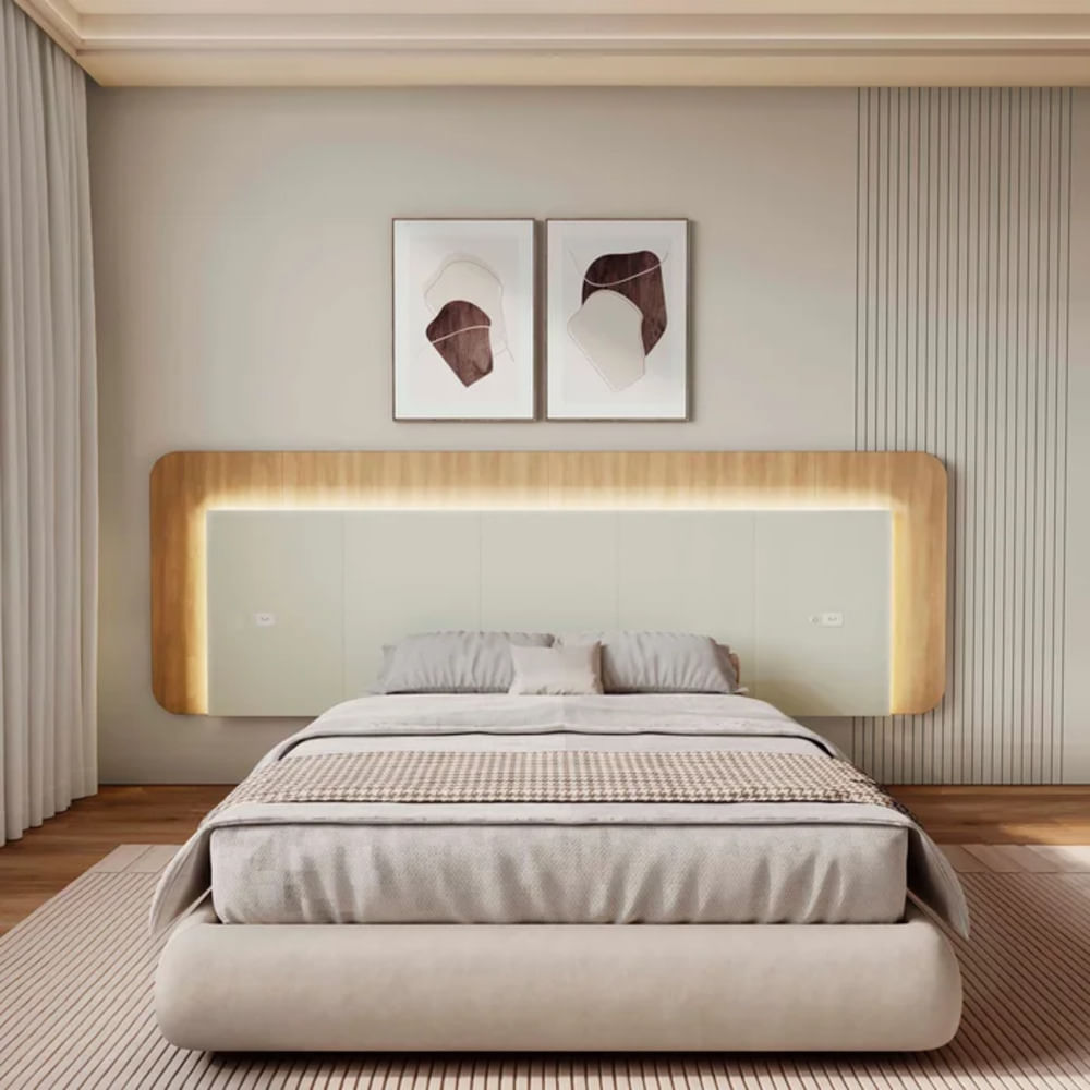 Cabecera Queen con Luces Led Elsa Marrón Claro con Capri RyR MUEBLES