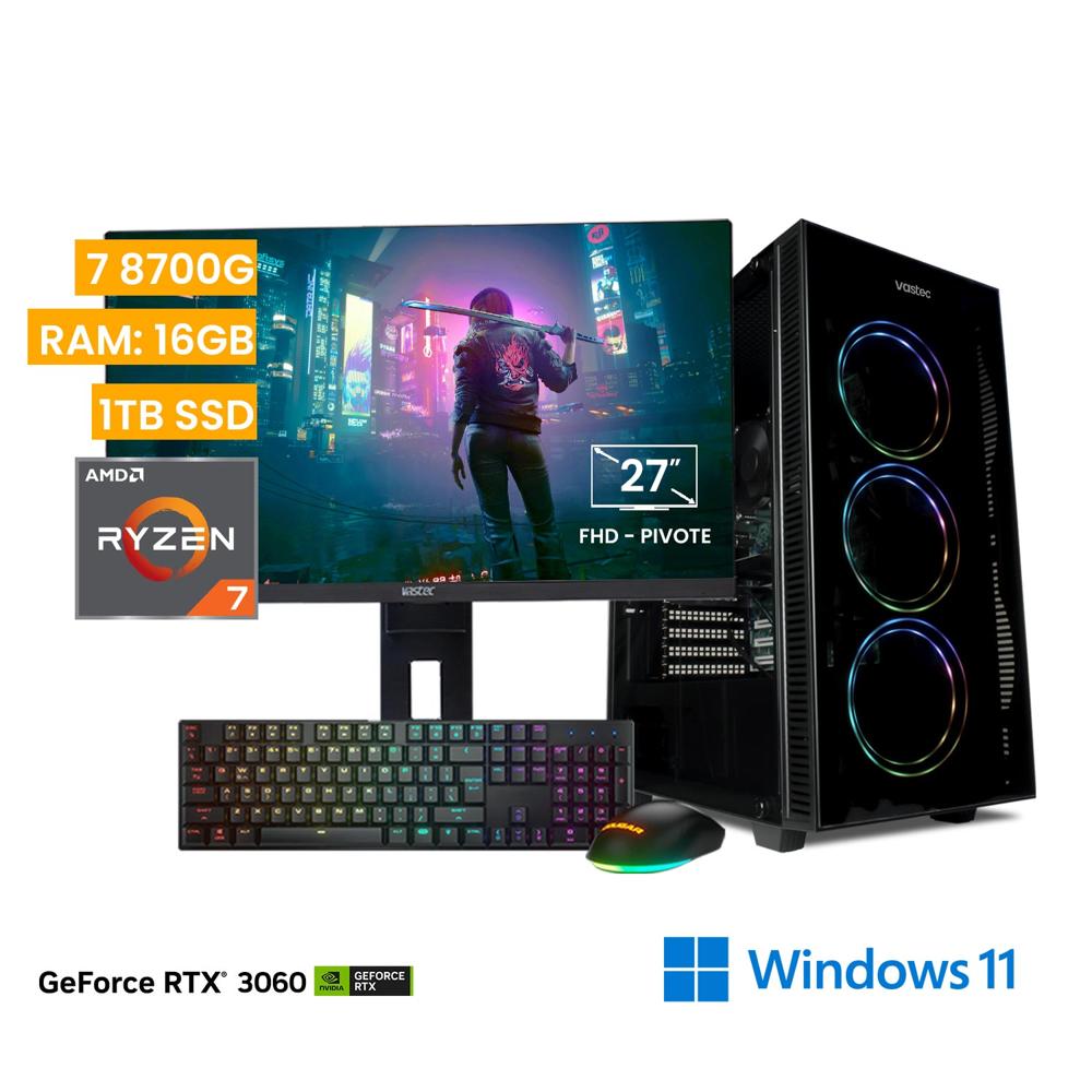 Computadora PC Gamer Vastec Hero Ryzen 7 8700G 16GB 1TB SSD RTX 3060 12GB Windows 11 Home