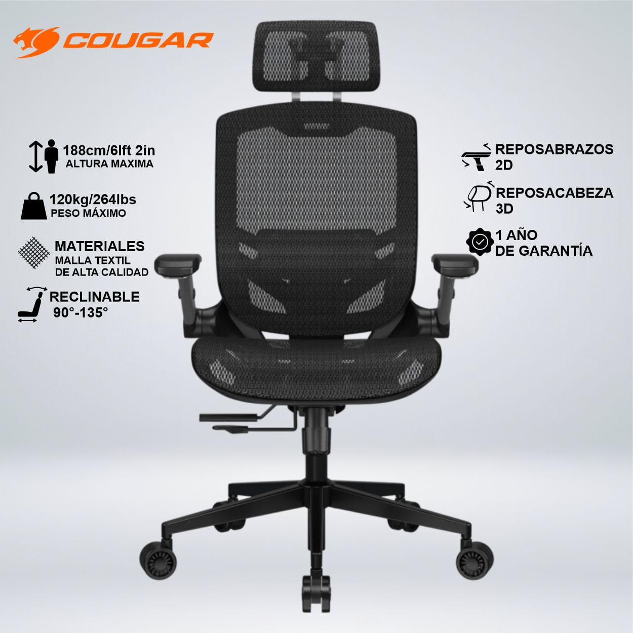 SILLA GAMER SPEEDER ONE RESPIRABLE AJUSTE LUMBAR ASIENTO RECLINA 135 GRADOS
