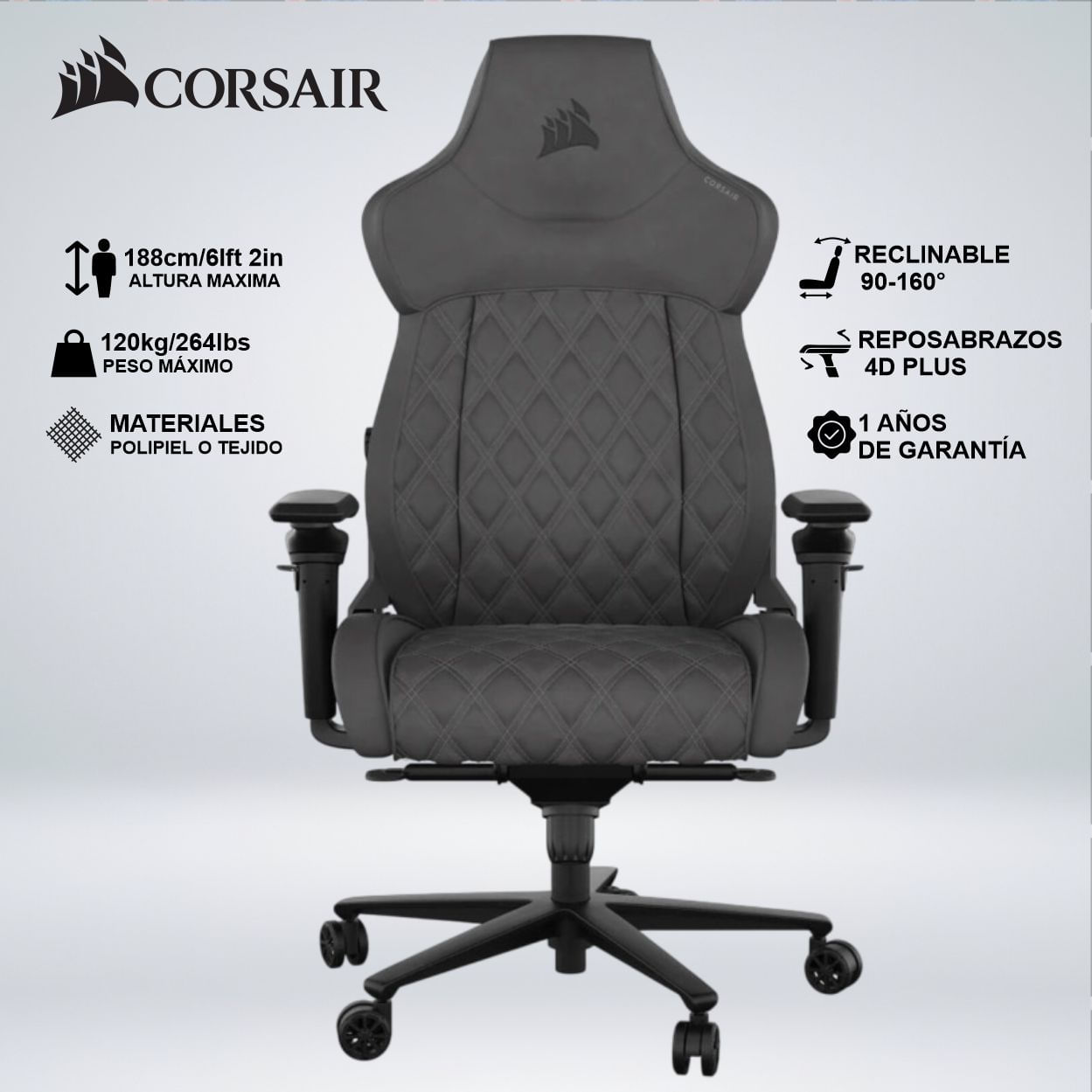 SILLA GAMER CORSAIR TC500 LUXE SHADOW- CHARCOAL