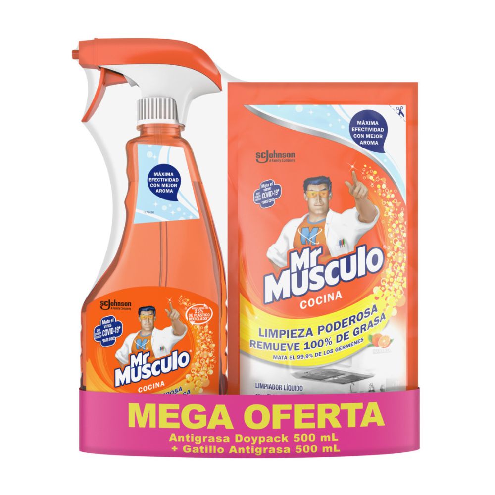 Combo Mr Musculo Cocina: Gatillo Antigrasa 500ml + Doypack Antigrasa 500ml