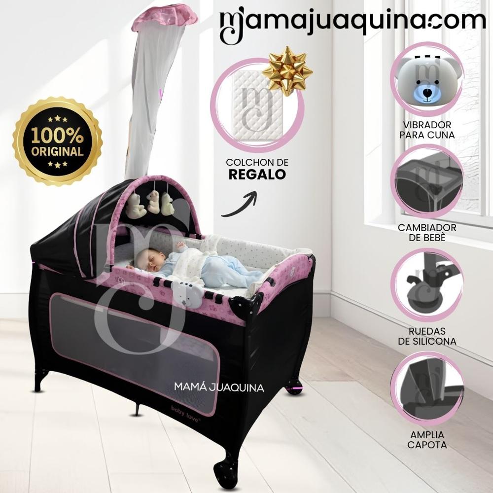 Cuna Corral de Lujo ORIA con Mecedora Movil Pink