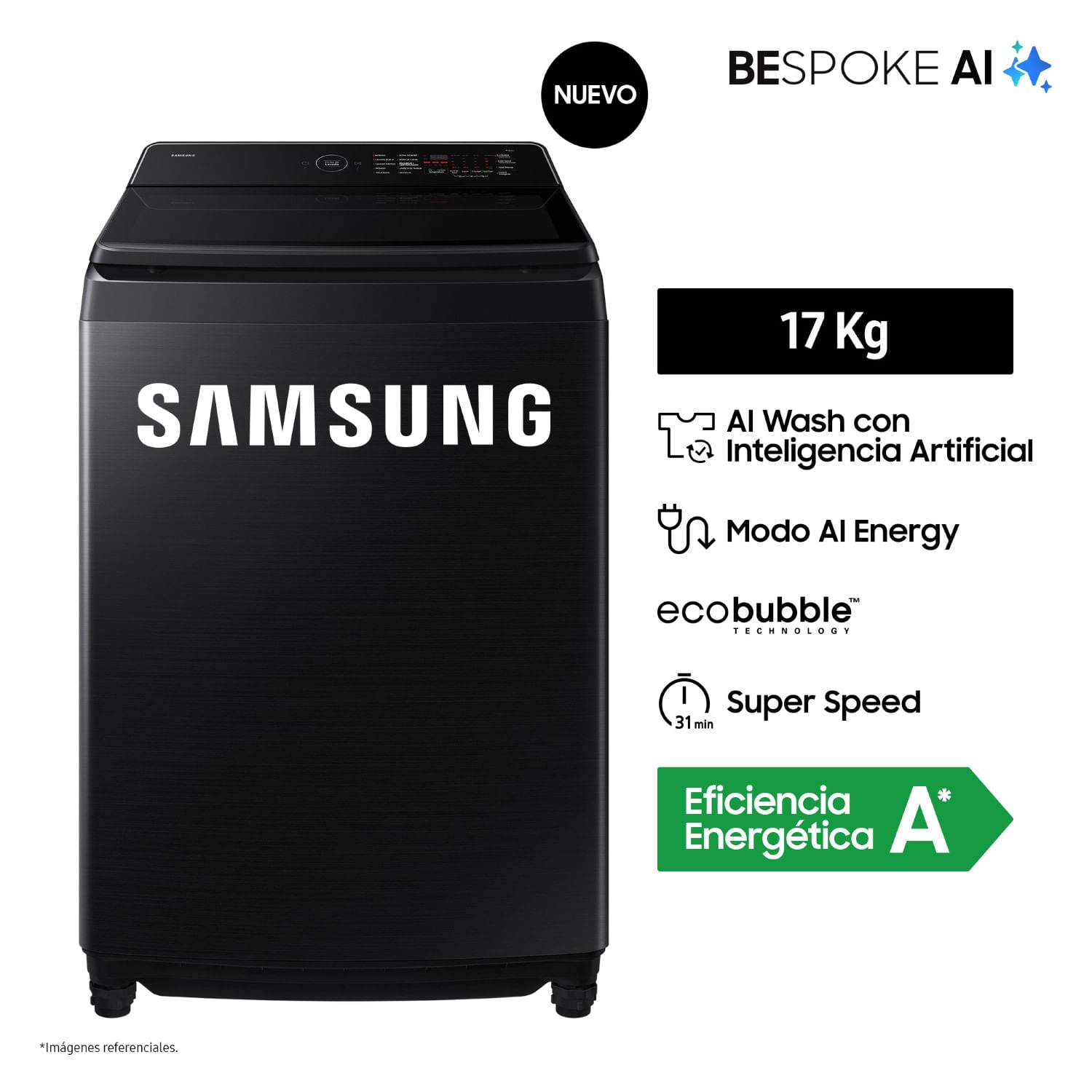 Lavadora Samsung AI Wash EcoBubble™ 21kg Negra WA80F21B9BPE