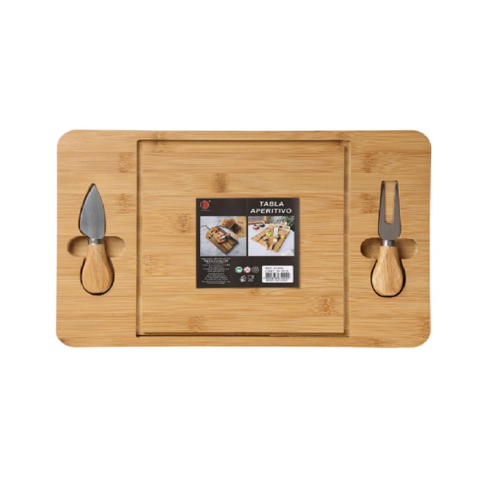 Tabla Para Quesos De Bambú Con Cuchillo Y Tenedor v2