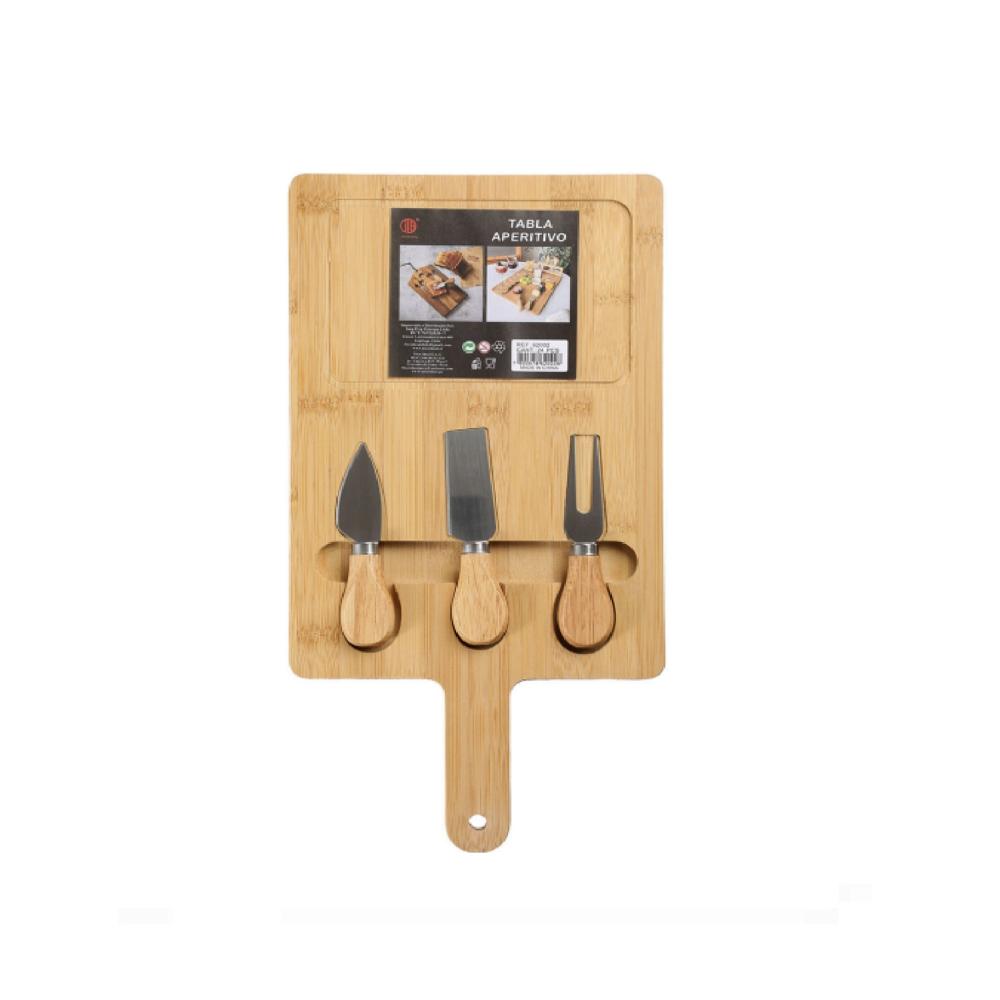 Tabla Para Quesos De Bambú Con Cuchillo Y Tenedor v4