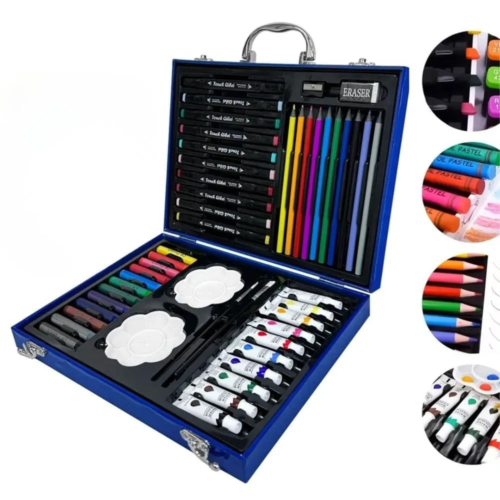 Set de Arte Set lápices de Colores Acuarelas 50 pzs Azul