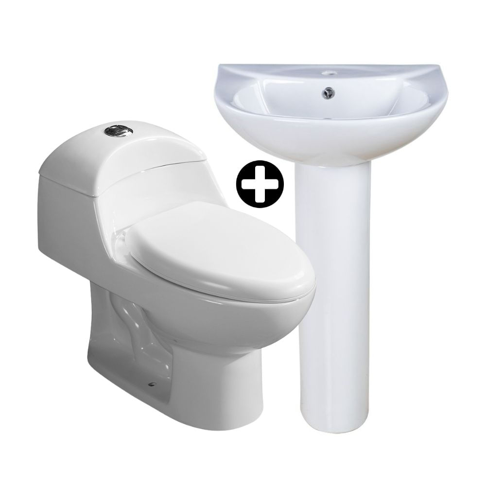 COMBO Inodoro One Piece Ártico Blanco + Pedestal Ártico Blanco de 69 cm + Lavatorio Standard Cerámica Blanco Orange
