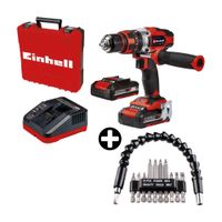 COMBO Taladro Percutor Inalámbrico Einhell TE-CD 18/48 Li-i + 2 Bateria 2 Ah + Set puntas con eje flexible 11 piezas KWB