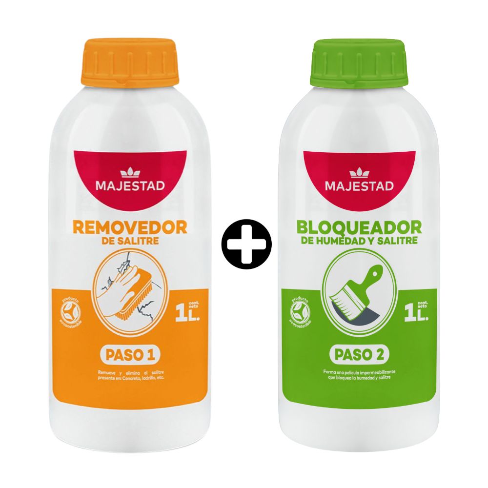 COMBO Removedor Salitre 1 litro Majestad + Bloqueador de Humedad y Salitre Majestad 1 Litro
