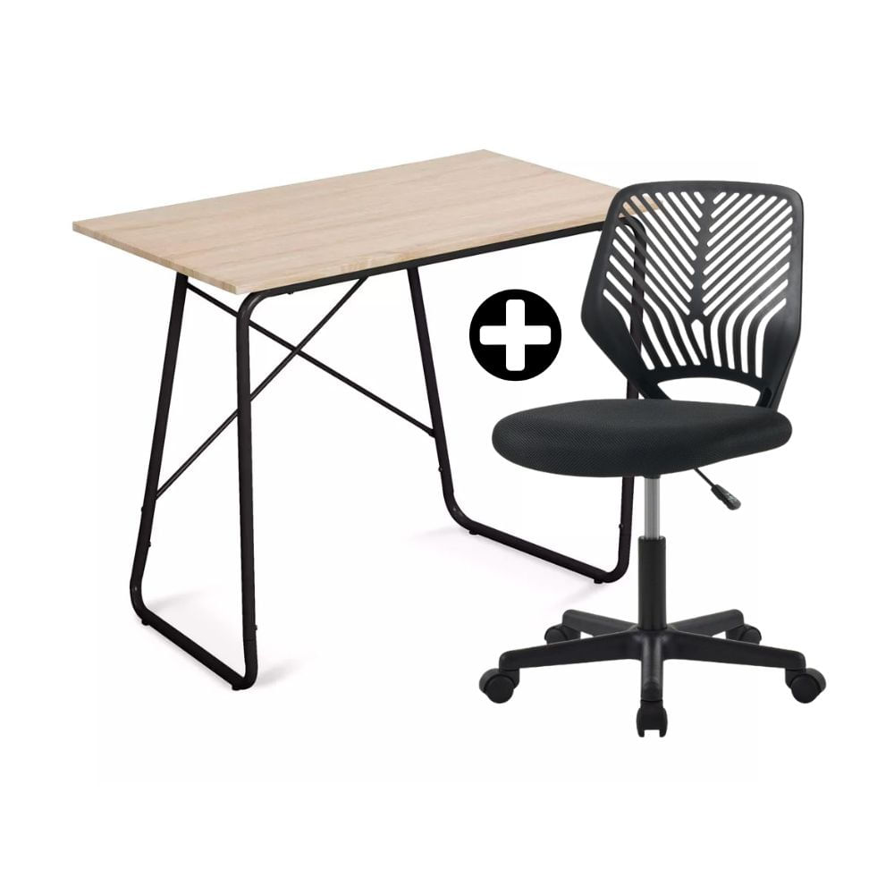 COMBO Escritorio Padang Avellana Orange + Silla de Oficina Giratoria Miami Negro Orange