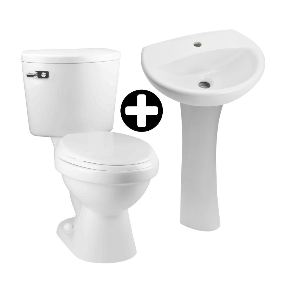 COMBO Inodoro 2 piezas Rapid Jet Blanco Manija + Asiento Fiori + Lavatorio Fontana + Pedestal Universal Trebol Blanco
