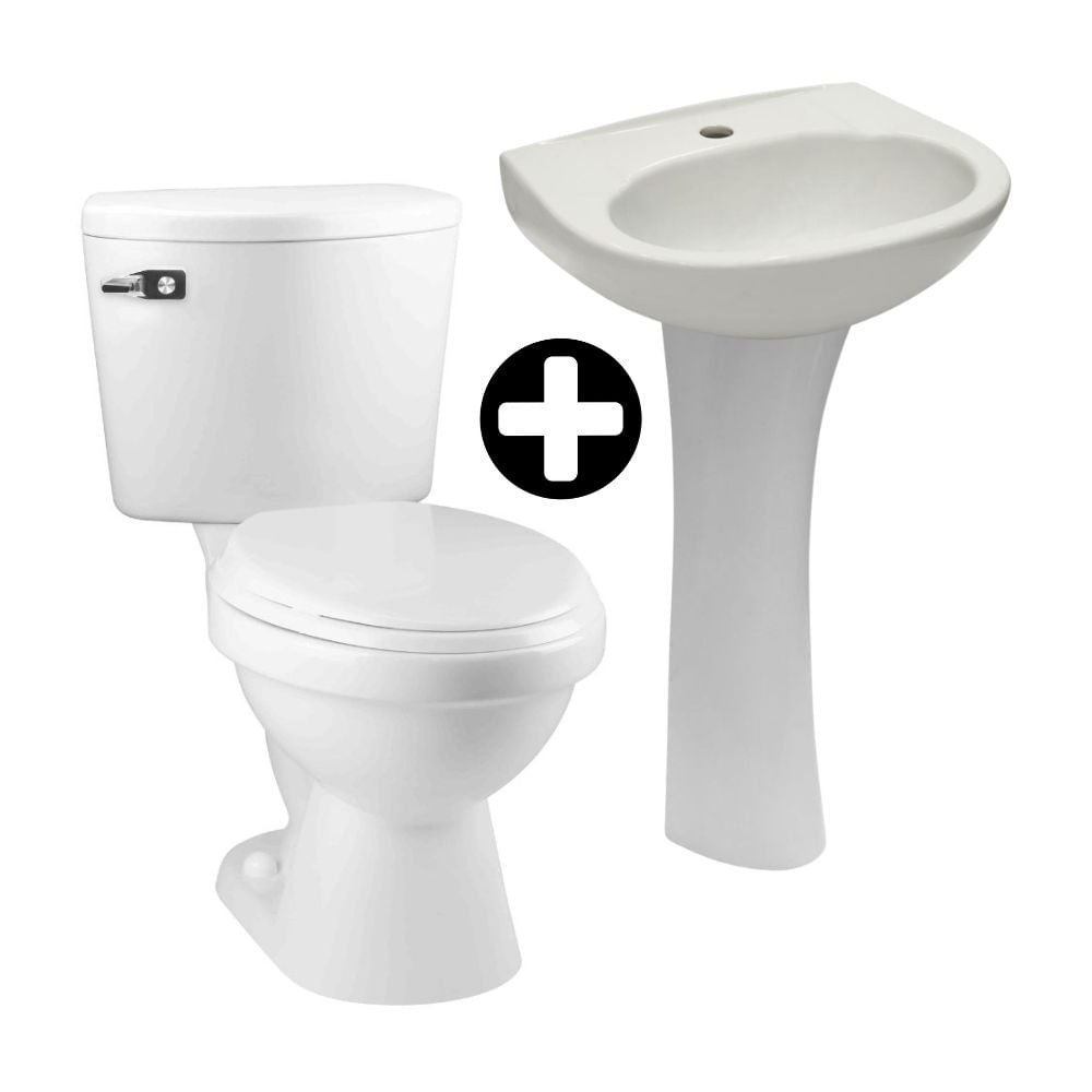 COMBO Inodoro 2 piezas Rapid Jet Blanco Manija + Asiento Fiori + Lavatorio Máncora + Pedestal Universal Trebol Blanco