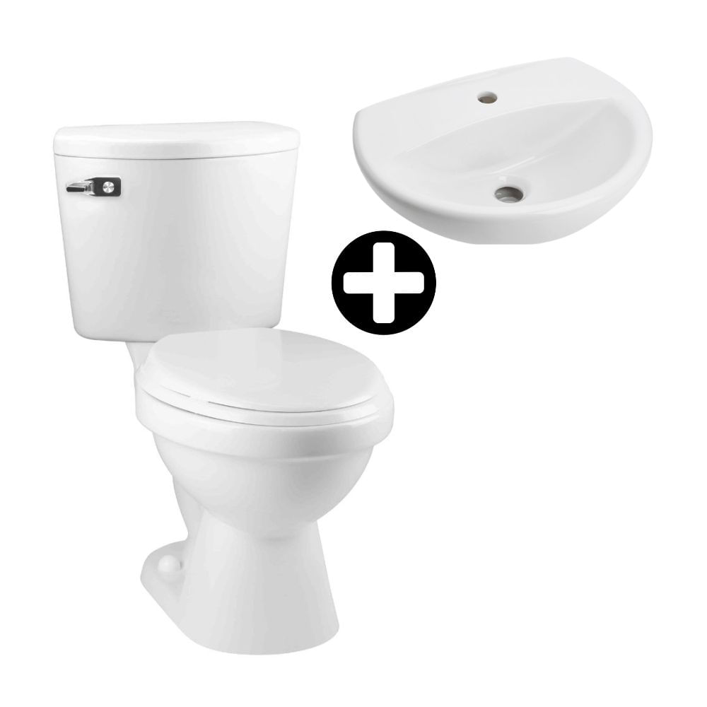 COMBO Inodoro 2 piezas Rapid Jet Blanco Manija + Lavatorio Trebol Fontana Blanco