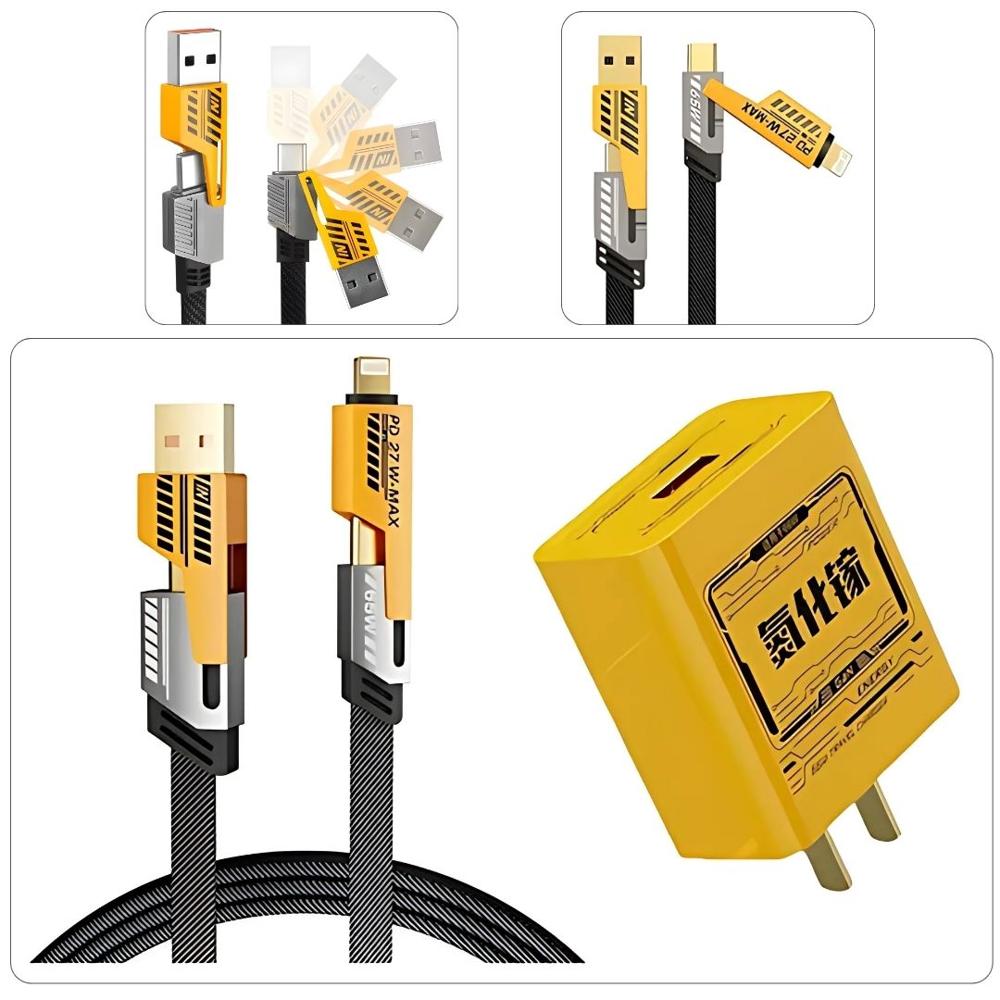 Cargador Carga Rápida de 120W con  Cable 4 en 1 USB - Tipo C - Lightning