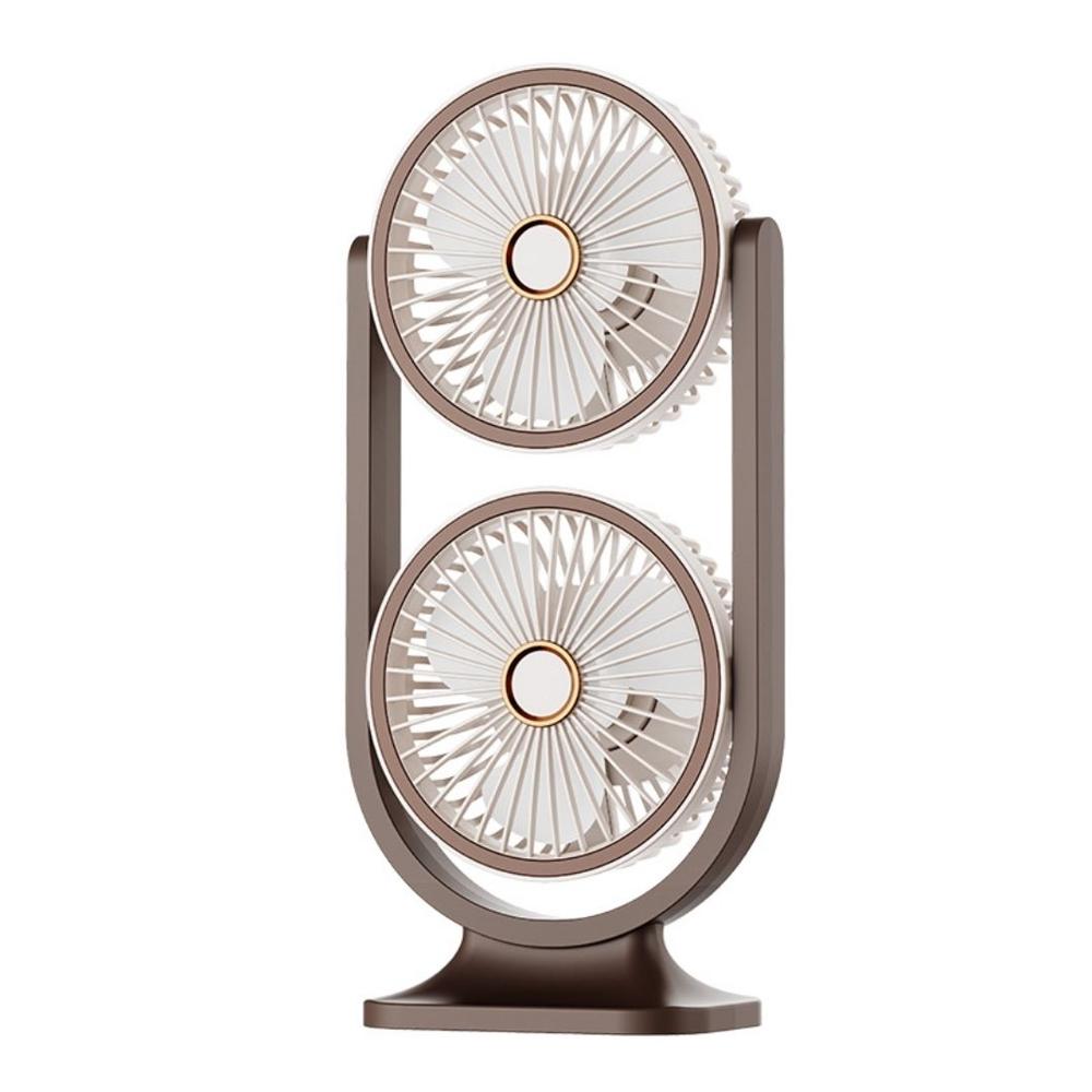 Ventilador Escritorio Doble Cabezal Recargable 360° 3 Velocidades Luz LED Modelo AM-F8 Crema