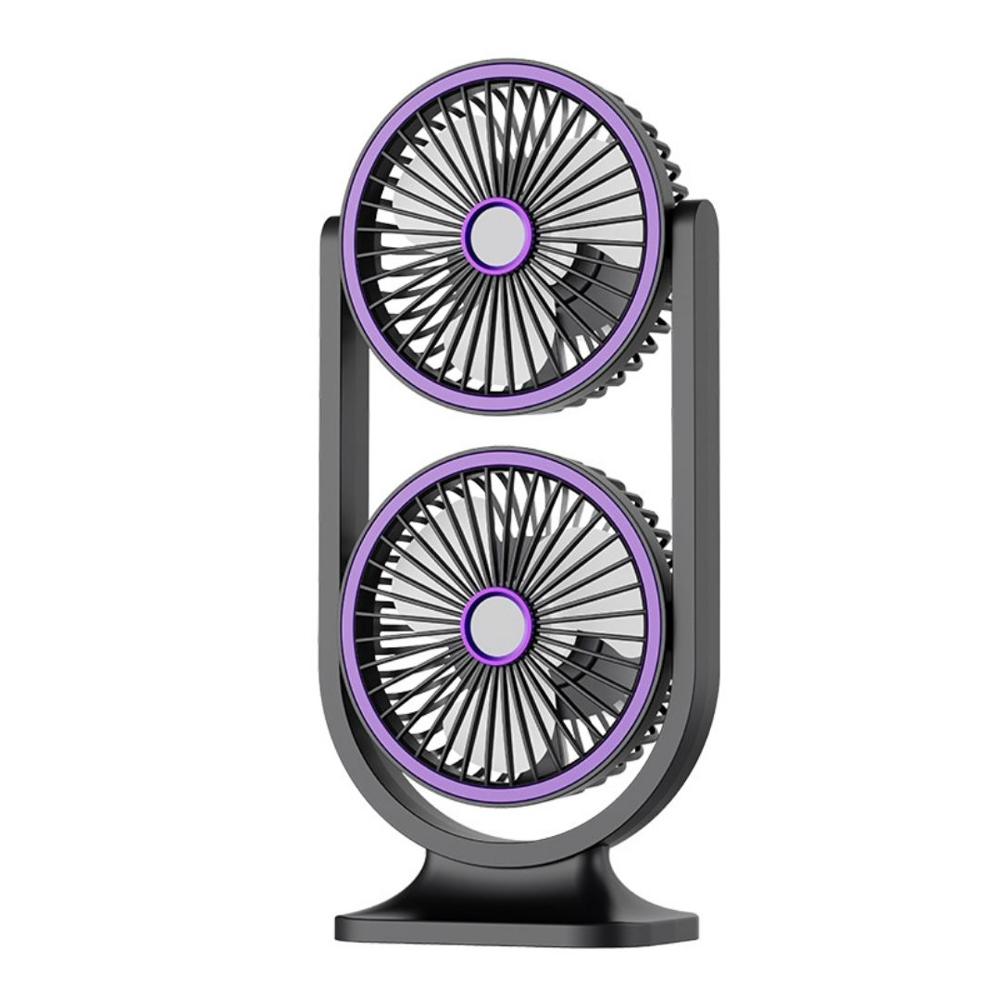 Ventilador Escritorio Doble Cabezal Recargable 360° 3 Velocidades Luz LED Modelo AM-F8 Gris