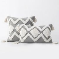Set De 02 Cojines Boho Plata Borlas 45x45 cm Y 30x50 cm