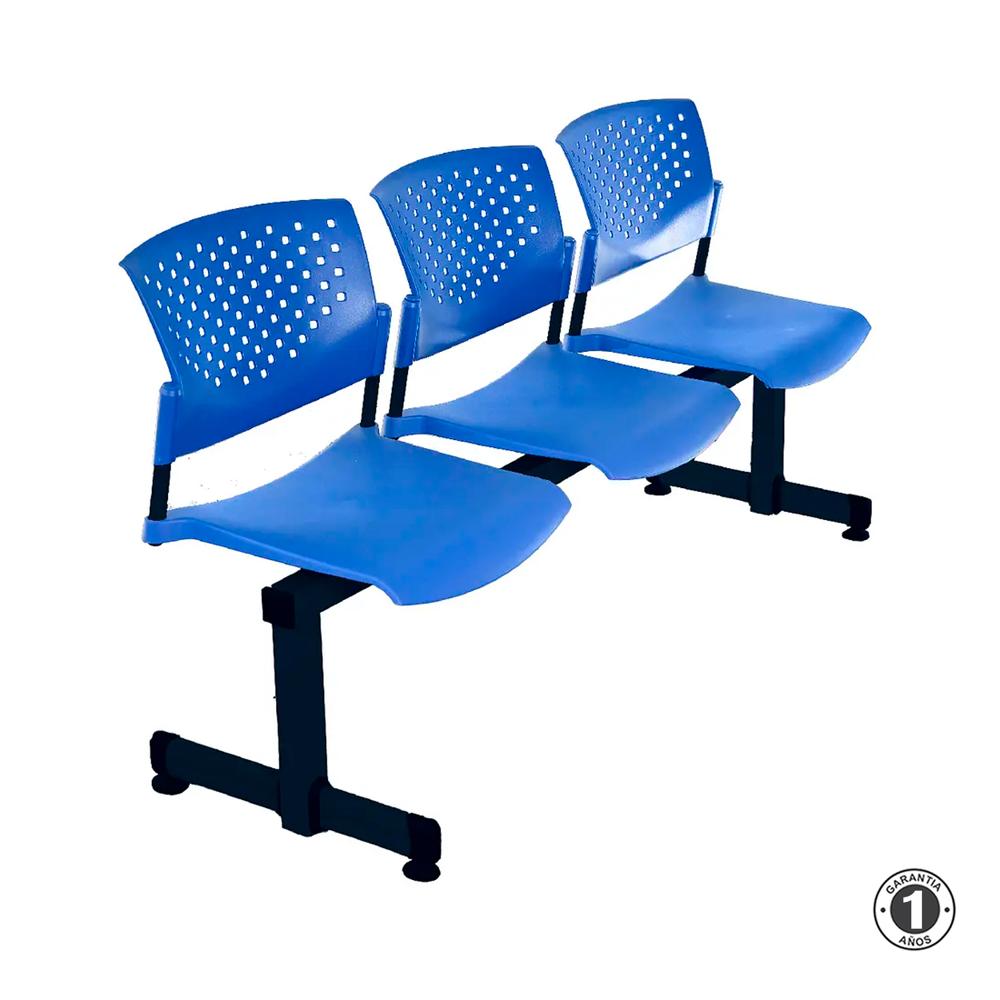 Tandem De Espera Butterfly Ve Azul 3 Asientos Estructura Negro Ofideas