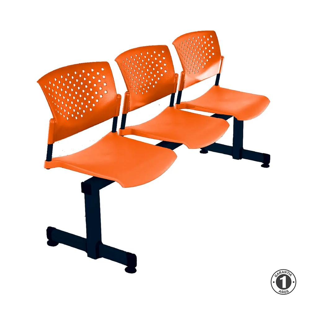 Tandem De Espera Butterfly Ve Naranja 3 Asientos Estructura Negro Ofideas