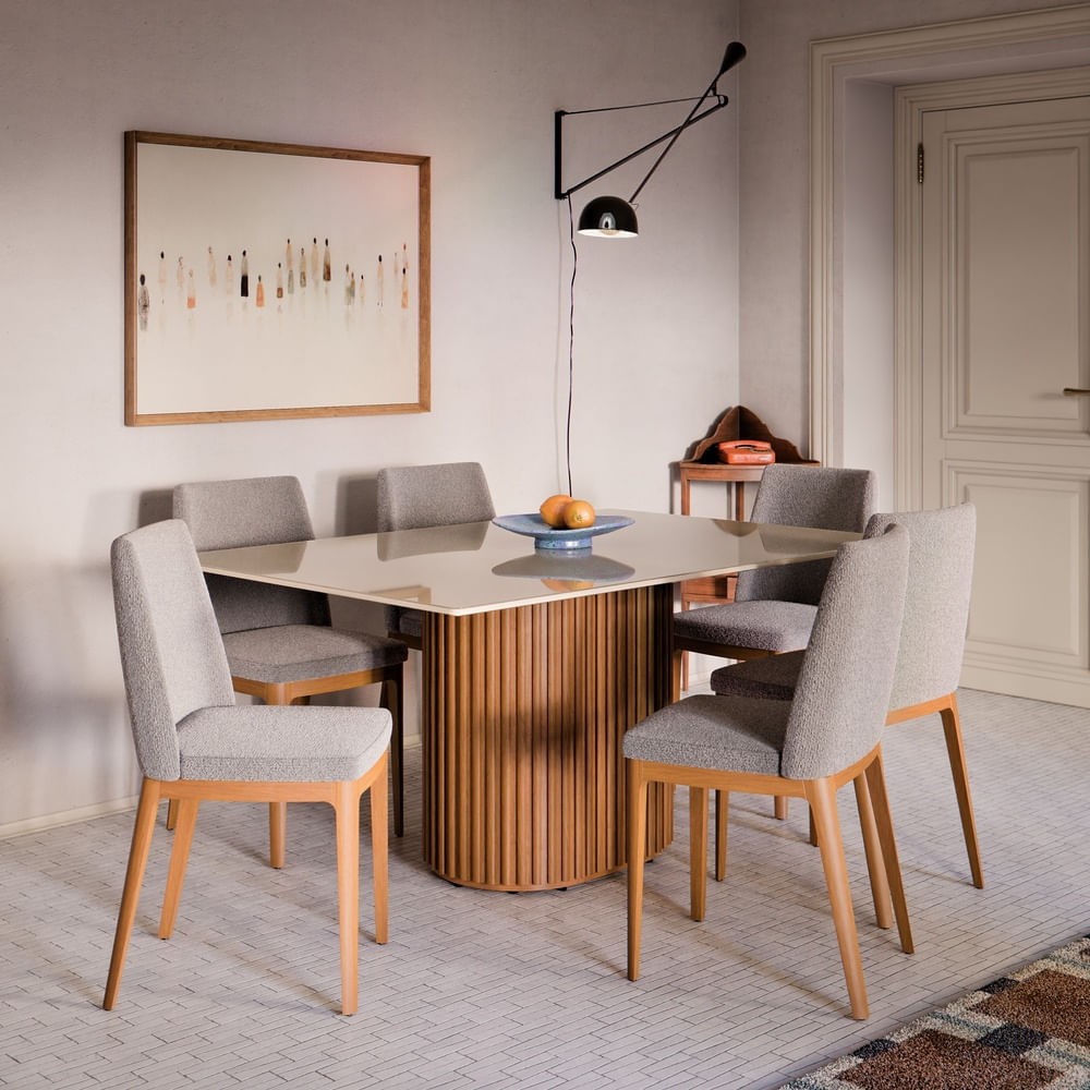 COMEDOR 6 SILLAS LIVING 1.6 VIDRIO CITY BOUCLE GRIS