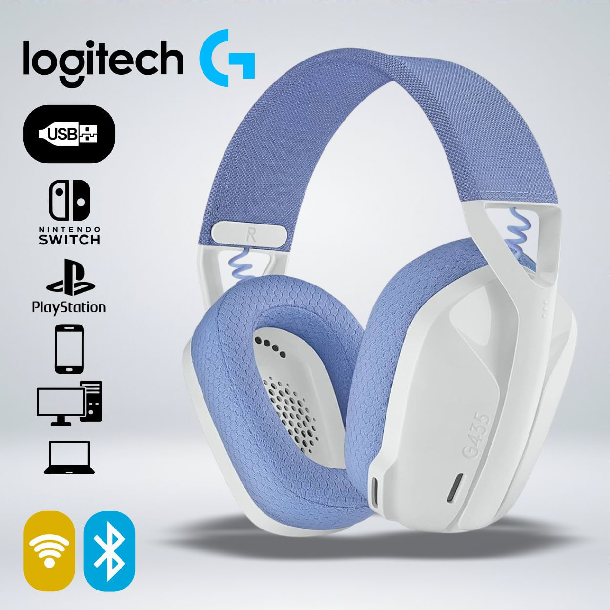 AUDIFONO GAMER G435 BLUETOOTH LIGHTSPEED MULTIPLATAFORMA BLANCO