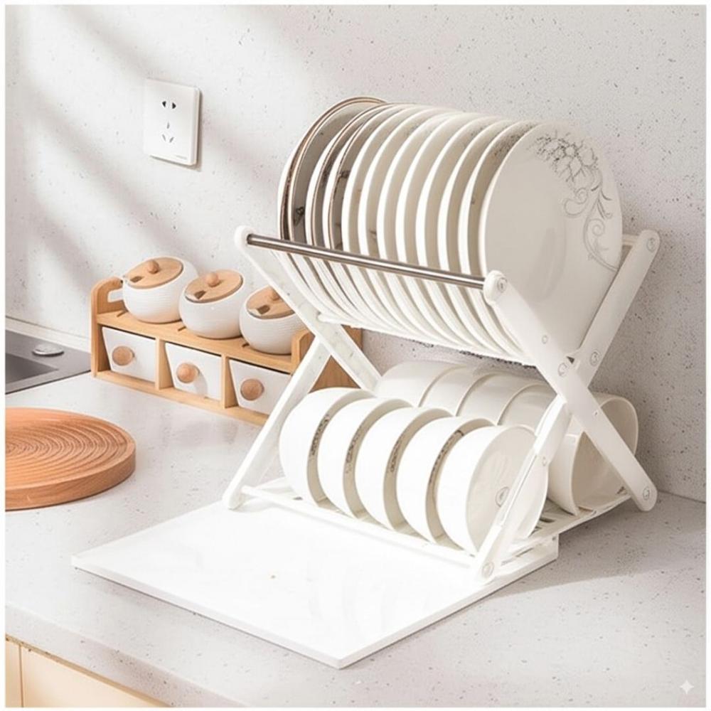 Escurridor de Platos Vajilla 2 Niveles con Bandeja de Goteo 28x30x30cm Blanco