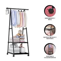 Colgador Perchero de Metal Organizador de Ropa Triangular con Ruedas Negro