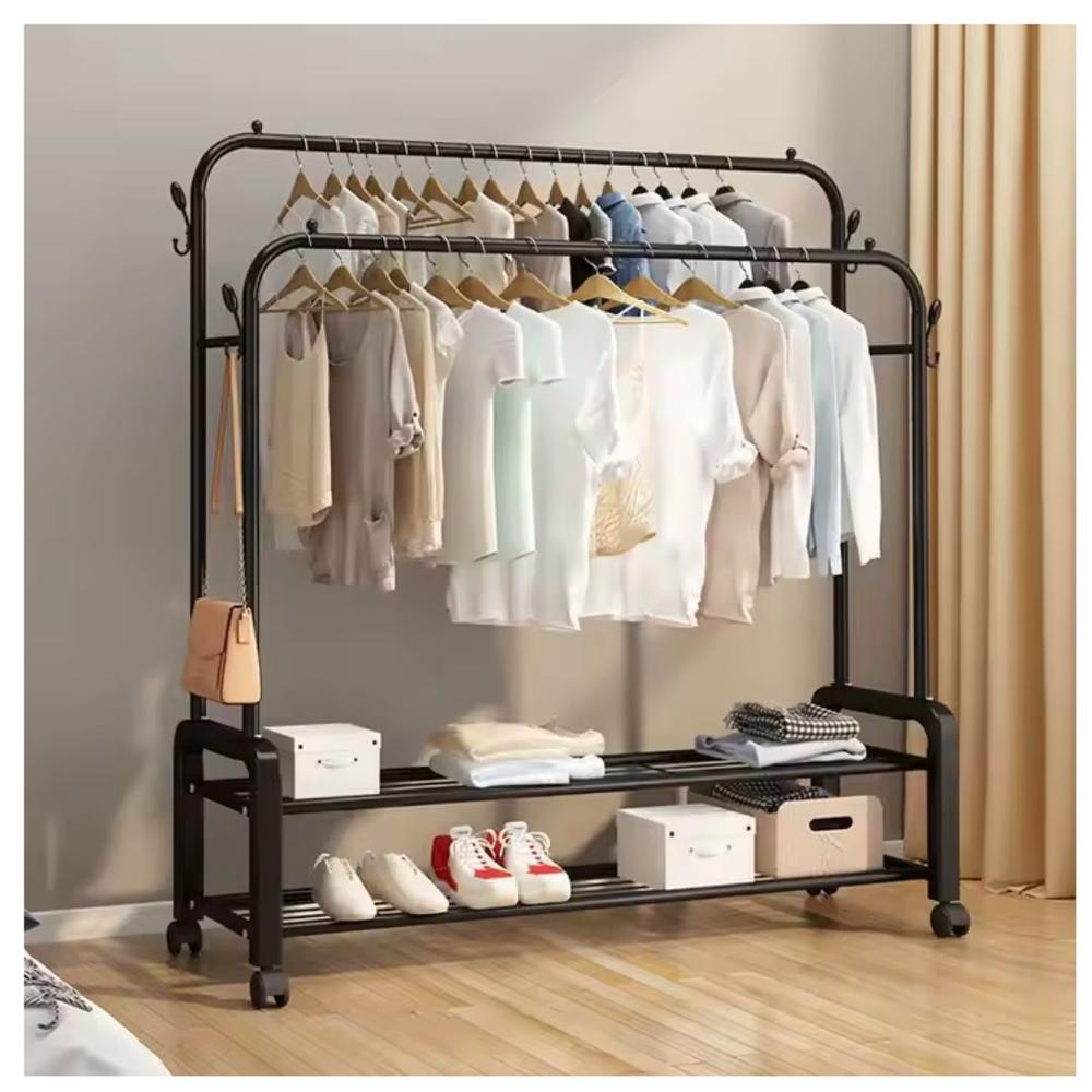 Colgador Perchero Organizador de Ropa con Doble Barra 175x120x46cm Negro