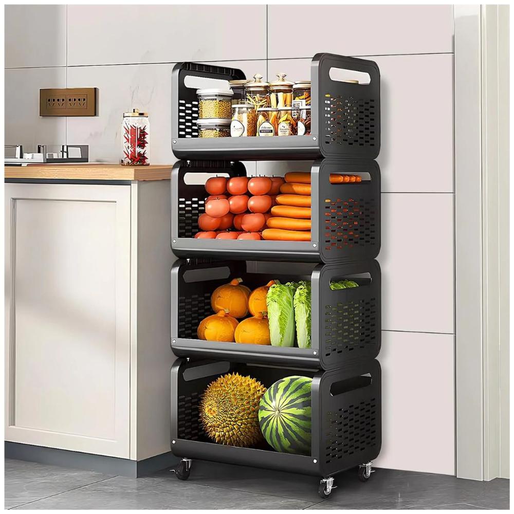 Estante Organizador de Cocina Carrito de Almacenamiento Multiusos de 4 niveles Negro