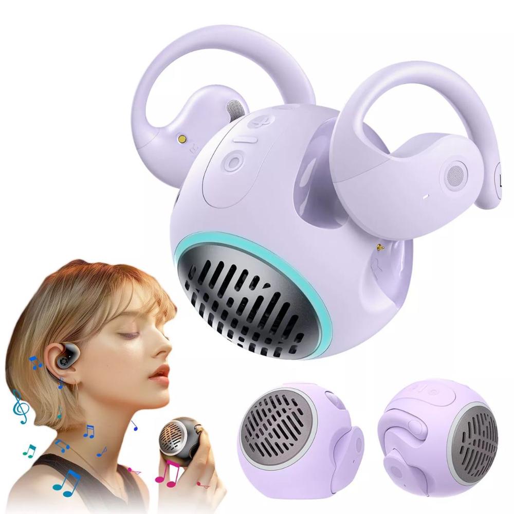 Audífonos y Altavoz JM13pro Inalámbricos Bluetooth OWS 5.4 2 en 1 Sonido Envolvente 360 Morado