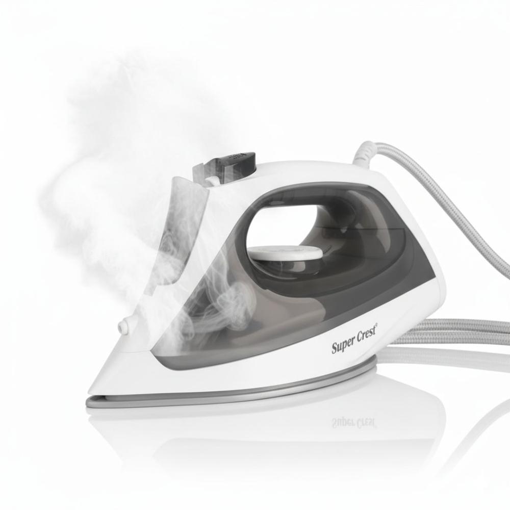 Plancha a Vapor Eléctrica Con Base Antiadherente Super Crest 2000W Gris