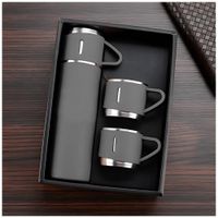 Termo de Acero Inoxidable Bebidas Frías y Calientes de 500 ml con 3 Tazas Gris