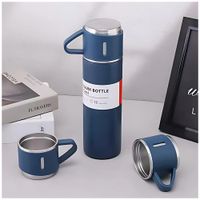 Termo de Acero Inoxidable Bebidas Frías y Calientes de 500 ml con 3 Tazas Azul