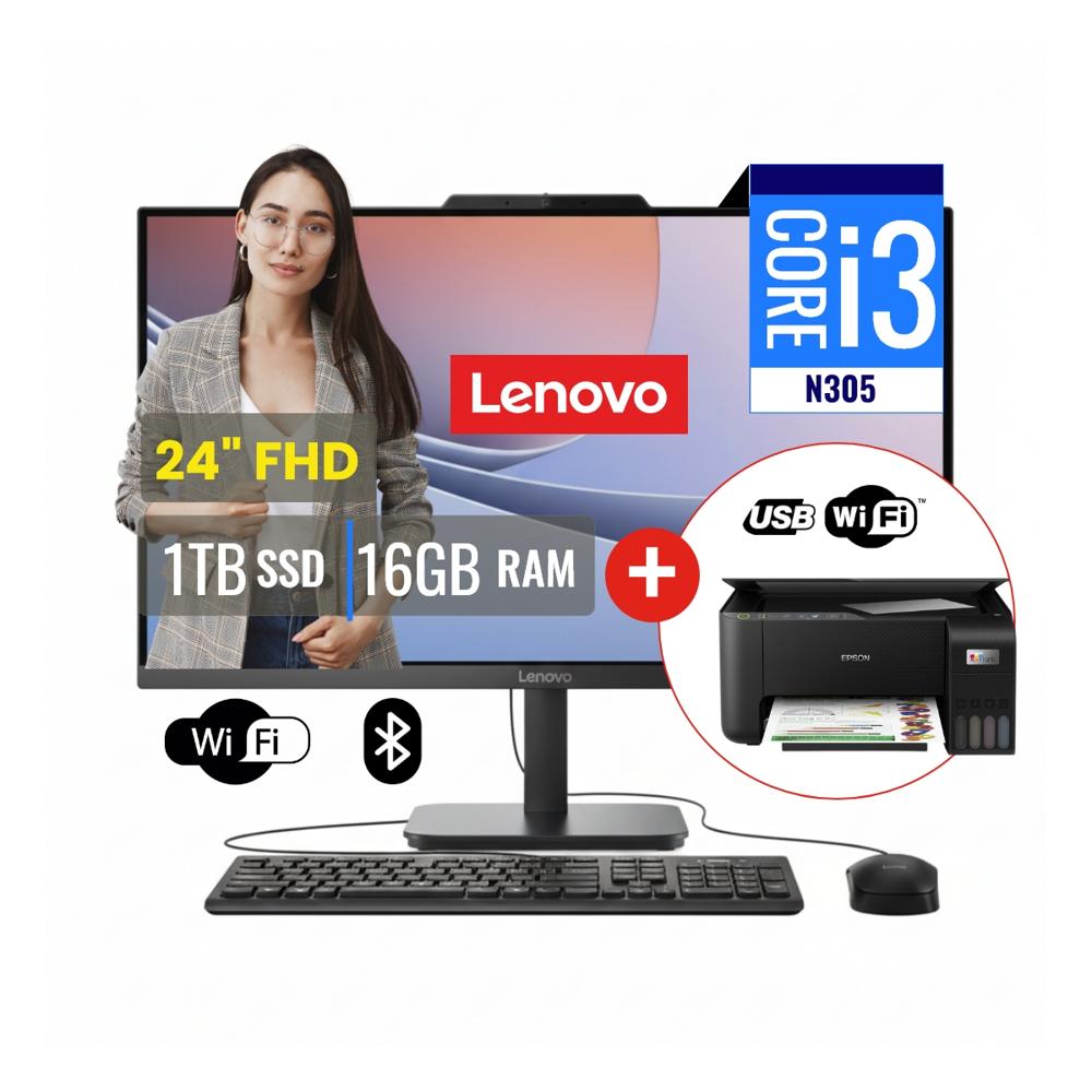 Combo All In One Lenovo V100 Intel Core i3 8GB RAM 512GB SSD 23.8 y Impresora L3250 13BE004ALD325