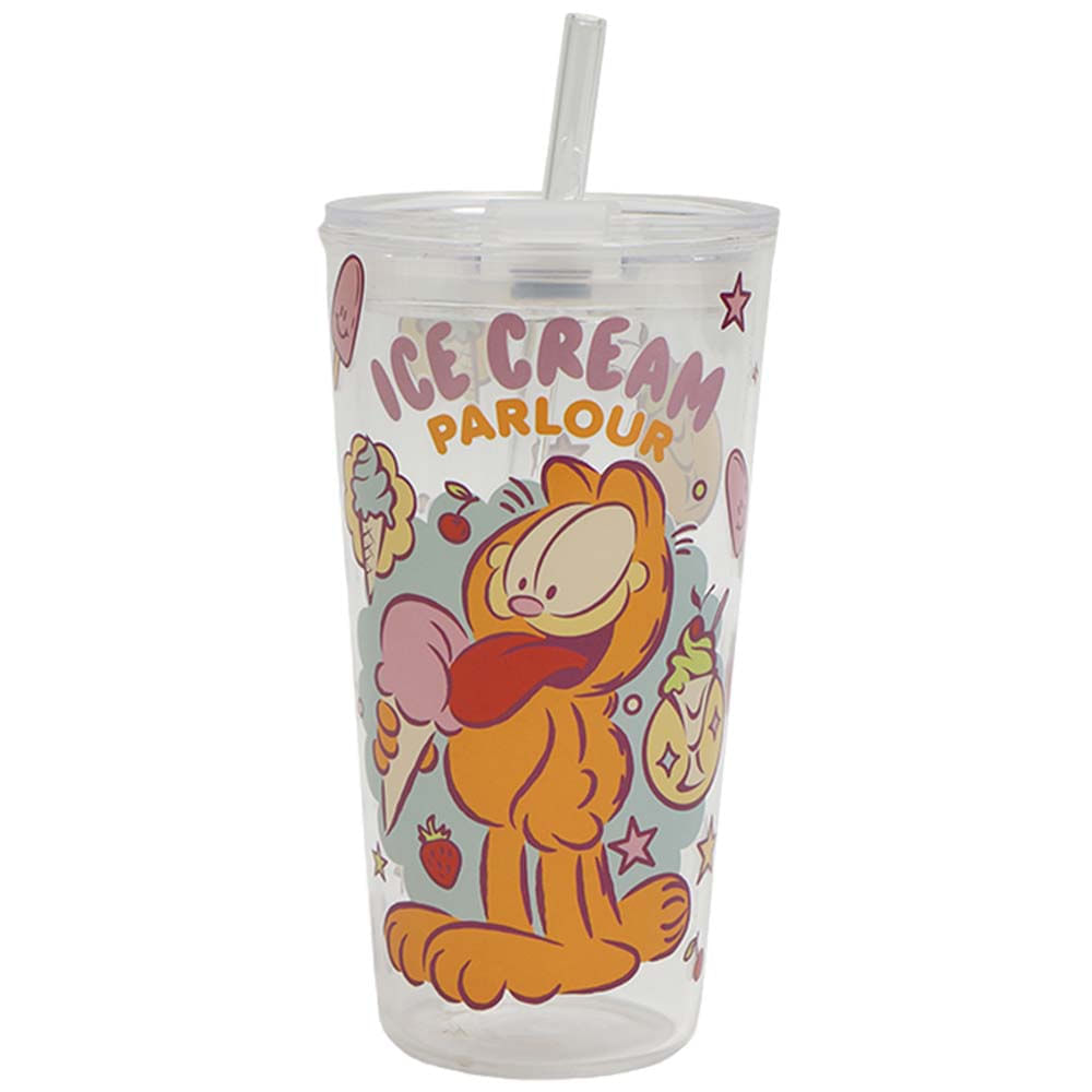 Vaso de Vidrio con Tapa y Sorbete GARFIELD