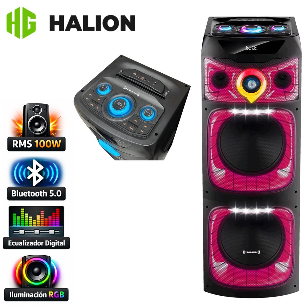 Torre de Sonido Halion HA 1244 con 02 Bocinas de 12 pulg, Karaoke Luces RGB