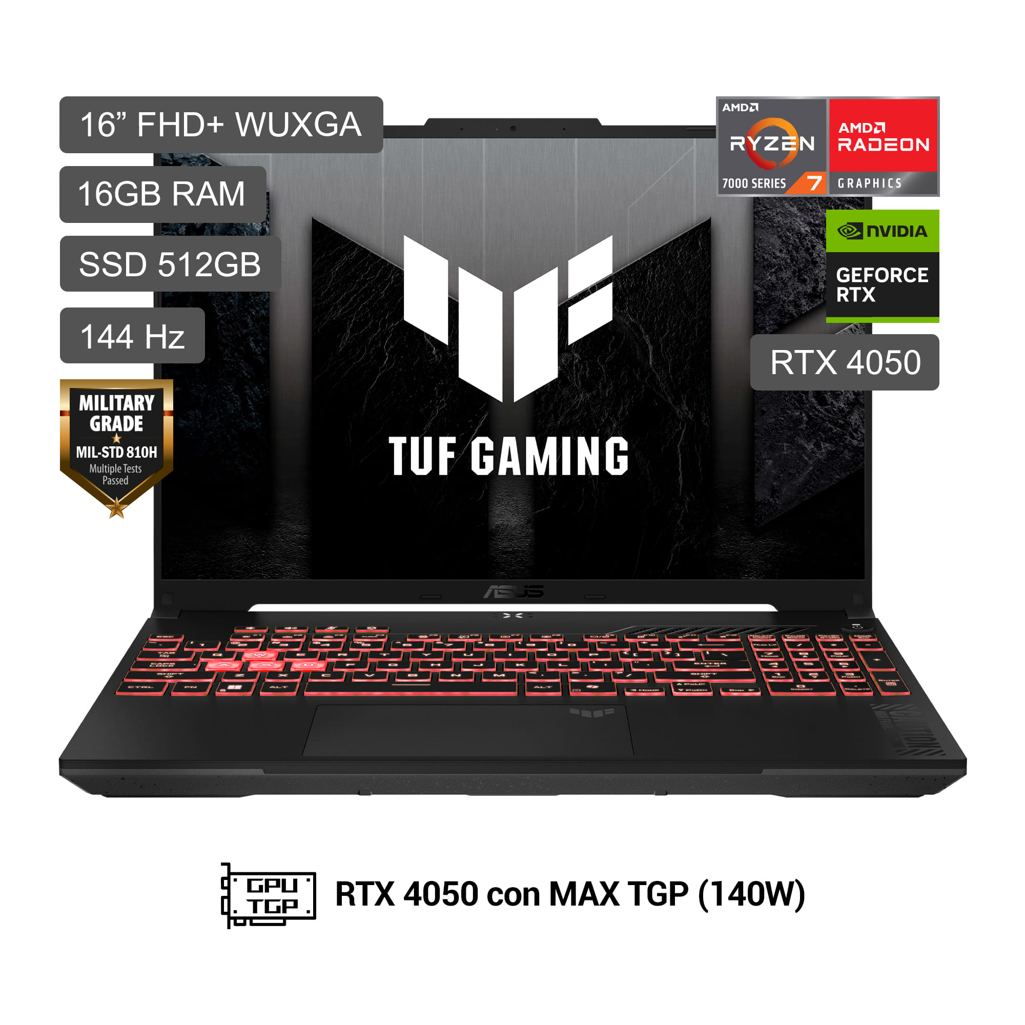 Laptop ASUS TUF Gaming A16 16"" AMD Ryzen 7-170 16GB 512GB SSD RTX4050