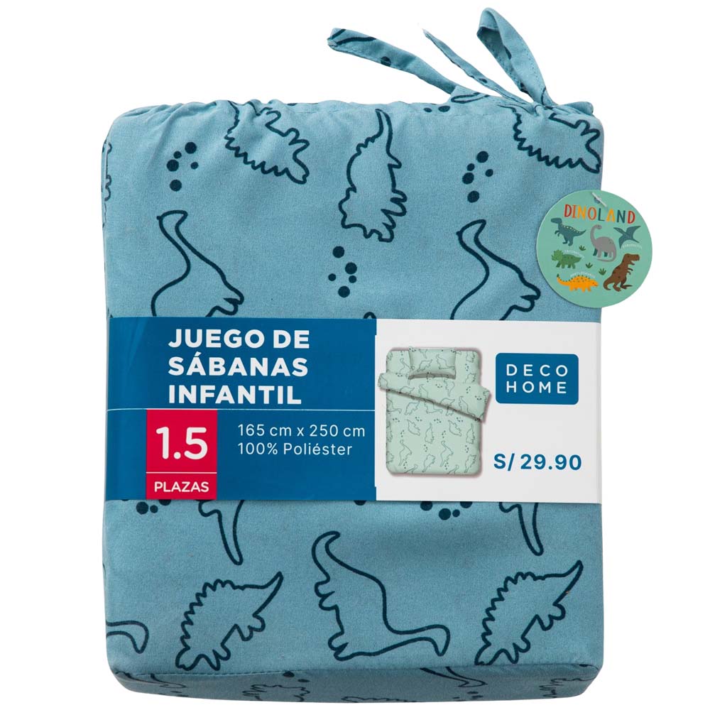 Juego Sábanas Infantil Dinoland 1.5 Plazas Celeste DECO HOME