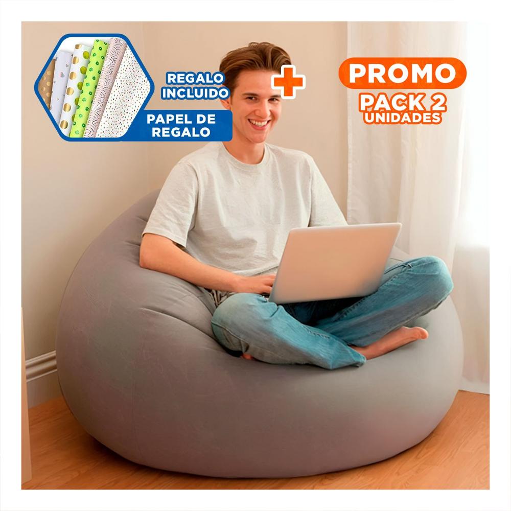 Pack2 Sofa Puf Inflable para Relax en Interior o Exterior Y+Papel Regalo