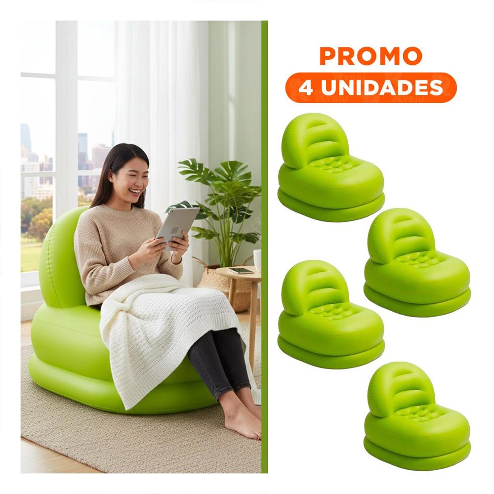 Pack4 Sofa Inflable Blanco para Casa Espacioso y Comodo para Descanso Y+Regalo Sticker