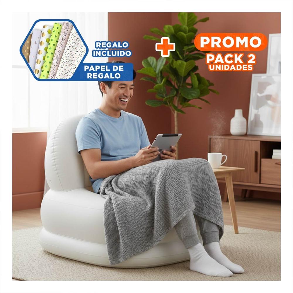 Pack2 Sillon Inflable Blanco para Sala Versatil y Agradable al Uso Y+Papel Regalo