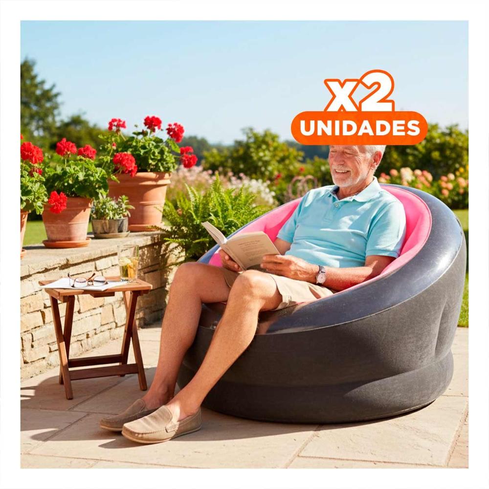 Pack2 Asiento Inflable Rosado para Casa con Diseno Ligero y Comodo Y+Regalo Sticker