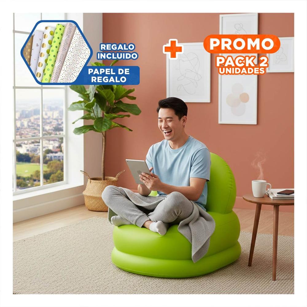Pack2 Sillon Inflable Blanco para Hogar Moderno y Comodo para Relax Y+Papel Regalo